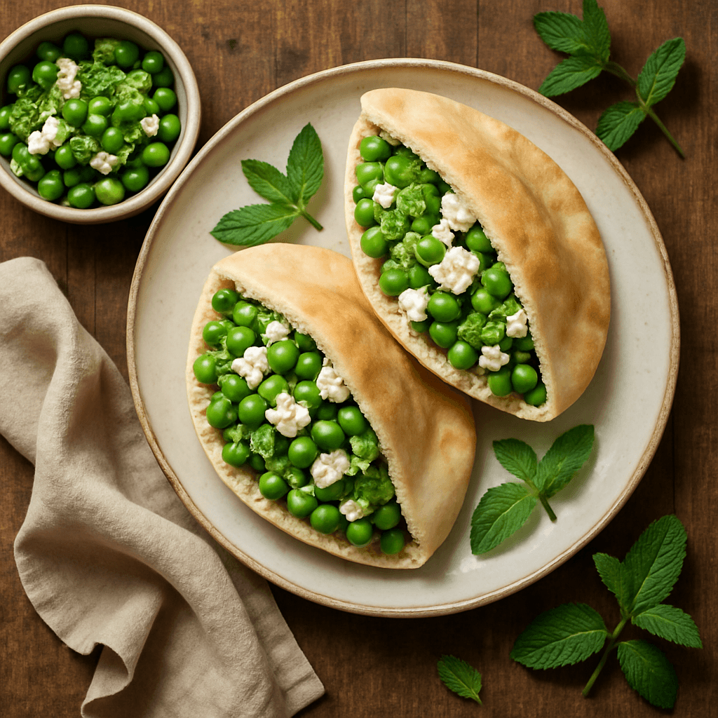 Ærtesalat med mint og feta i pitabrød