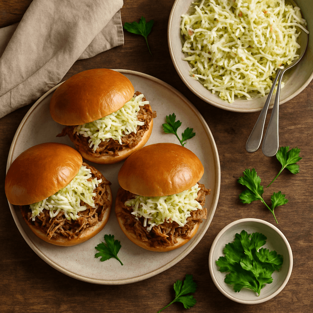 Amerikanske Pulled Pork Sandwiches med Kold Kålssalat