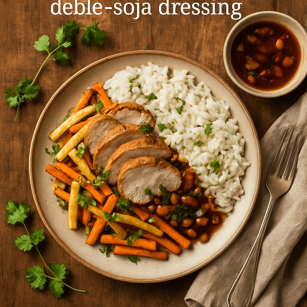 Asiatisk svinekød med rodfrugter og æble-soja dressing