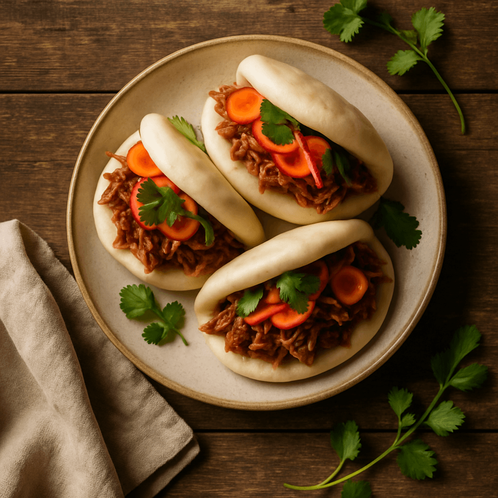 Bao buns med pulled pork og syltede grøntsager