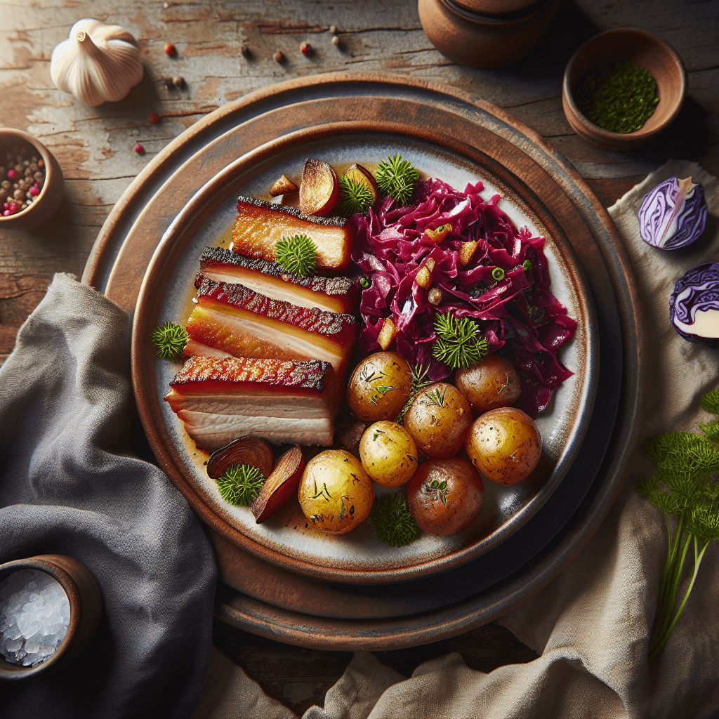 Dansk Flæskesteg med Rødkål og Kartofler
