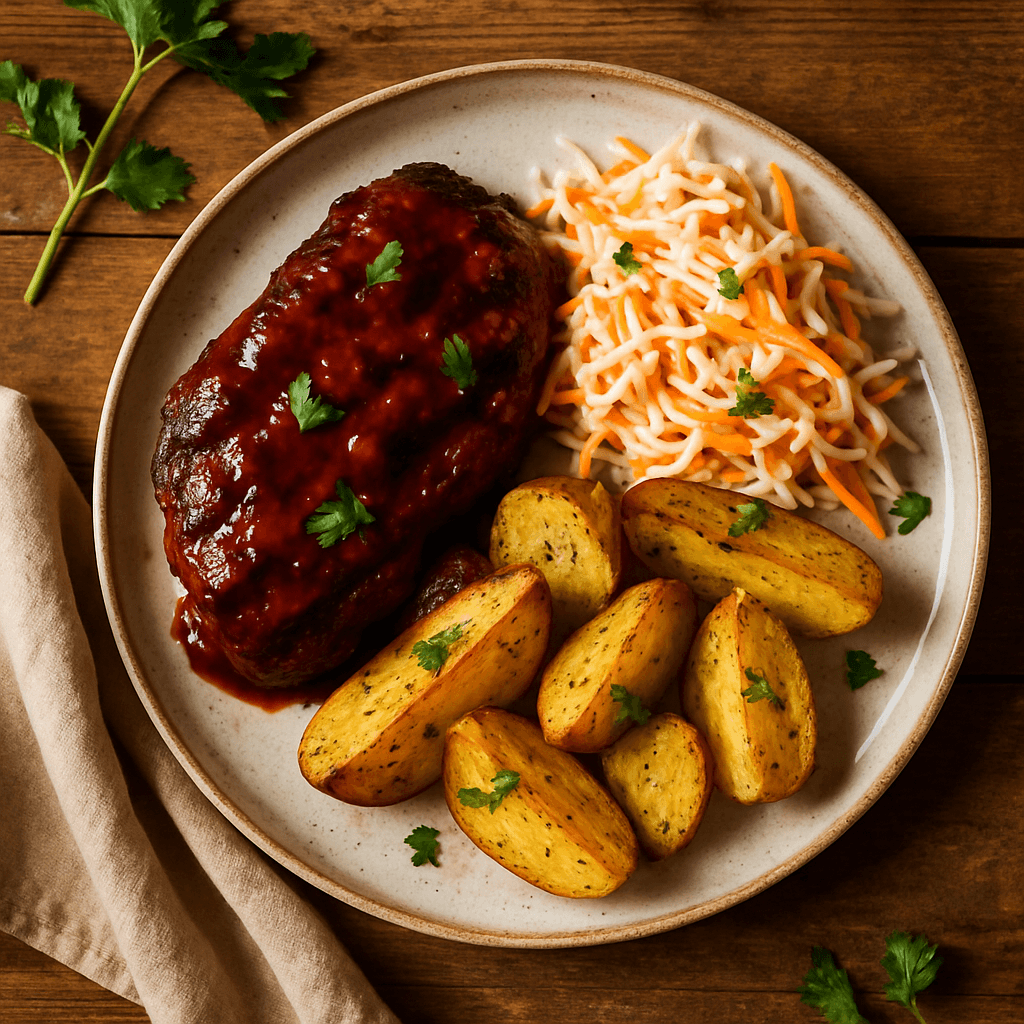 Grillet BBQ oksekød med coleslaw og bagte kartofler