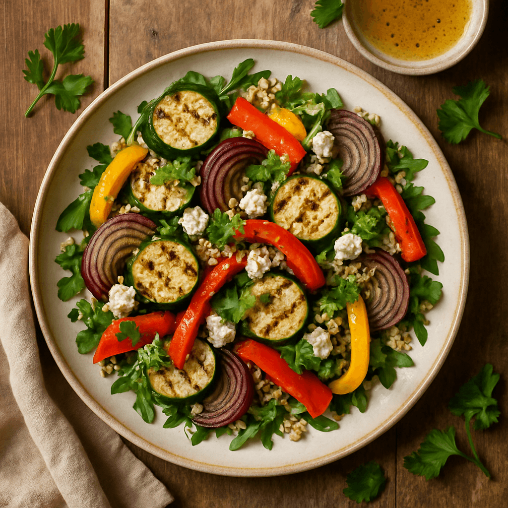 Grillet grøntsagssalat med feta og quinoa