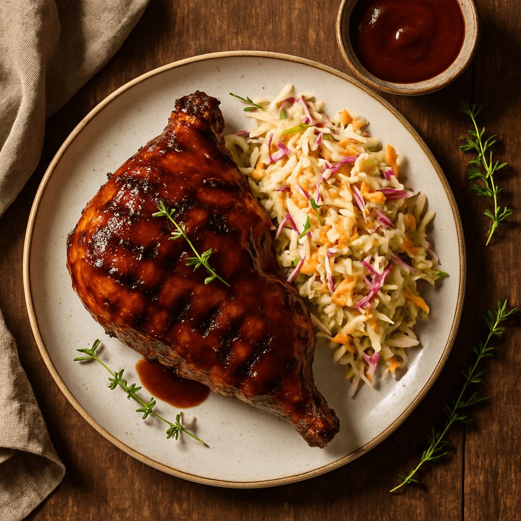 Grillet kylling med BBQ-sauce og coleslaw