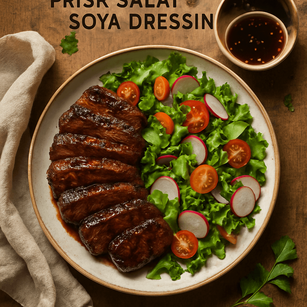 Grillet Oksekød med Teriyaki Marinade, Frisk Salat og Soya Dressing