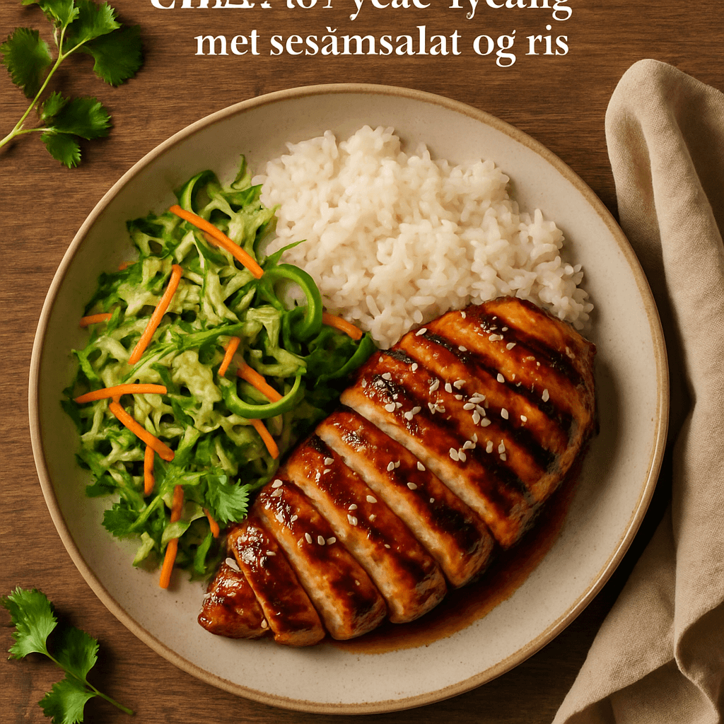 Grillet teriyaki-kylling med sesamsalat og ris