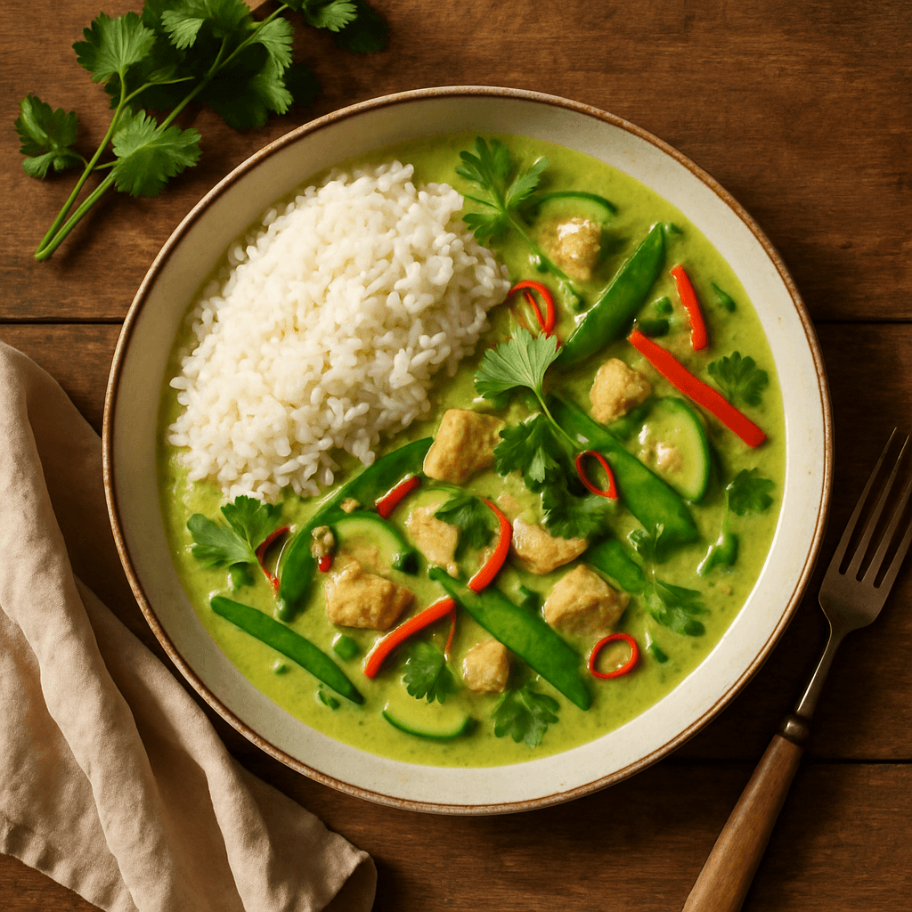Grøn thai curry med kylling og jasminris