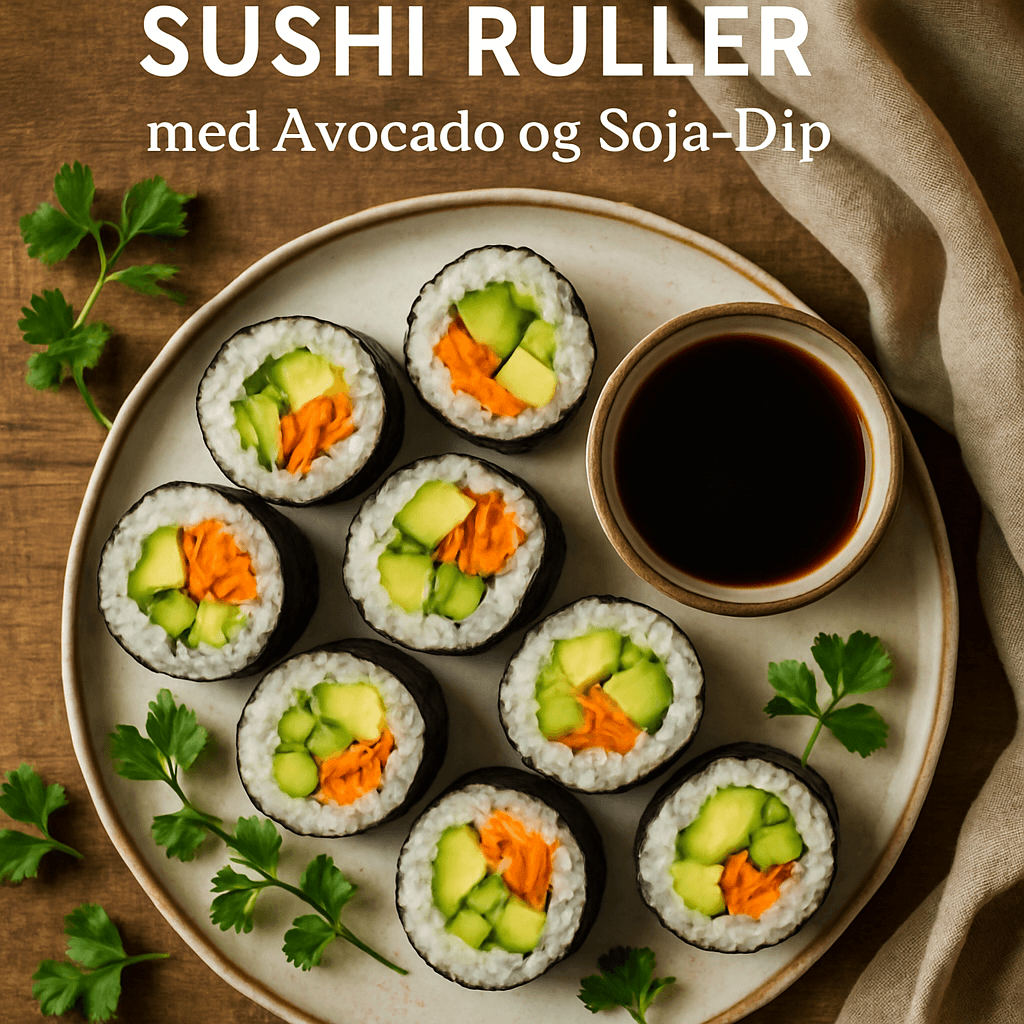 Japanske Veggie Sushi Ruller med Avocado og Soja-Dip
