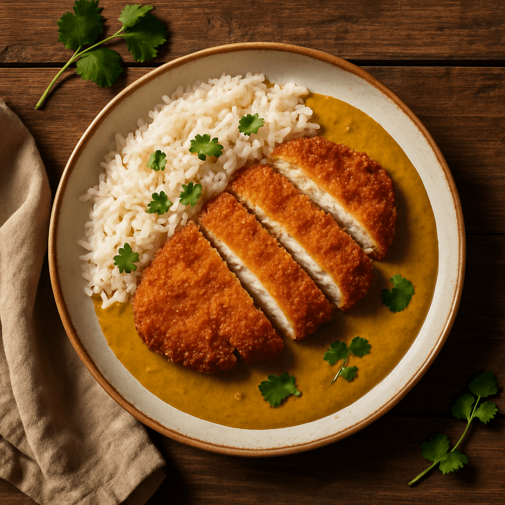 Katsu curry med paneret kylling og jasminris