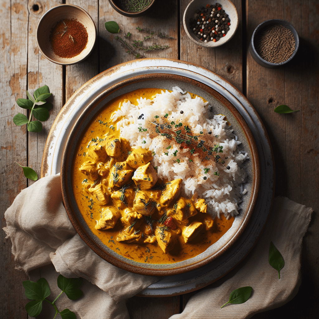Kylling i cremet karry med ris