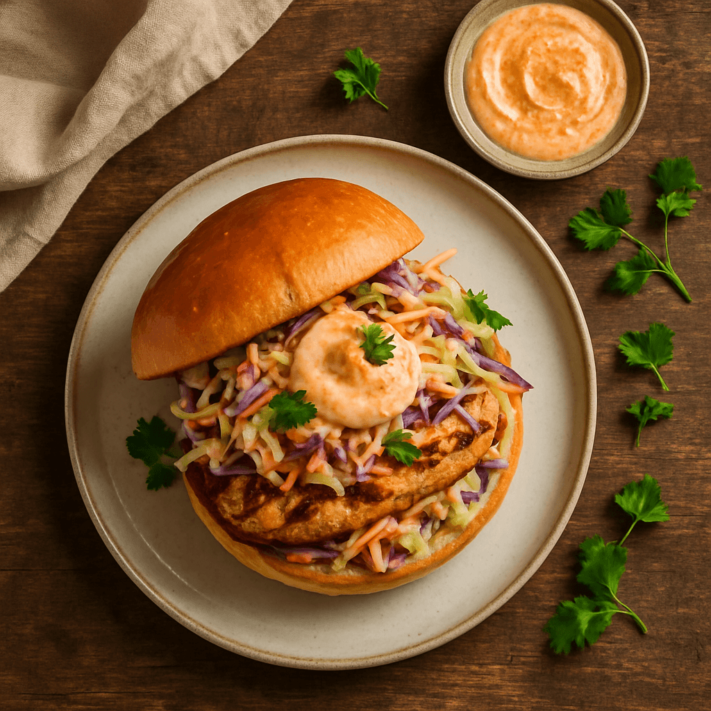 Kyllingesandwich med coleslaw og krydret mayo