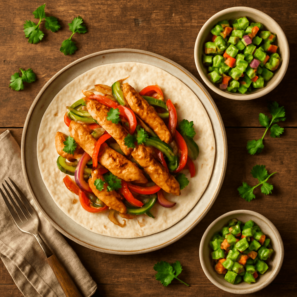 Mexicansk kyllingefajitas med friske grøntsager og avocado salsa