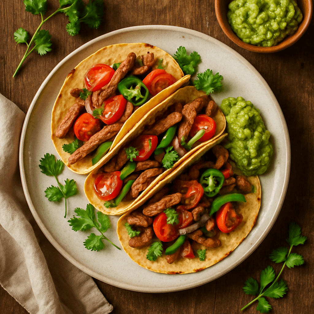 Mexicansk svinekødstacos med friske grøntsager og guacamole
