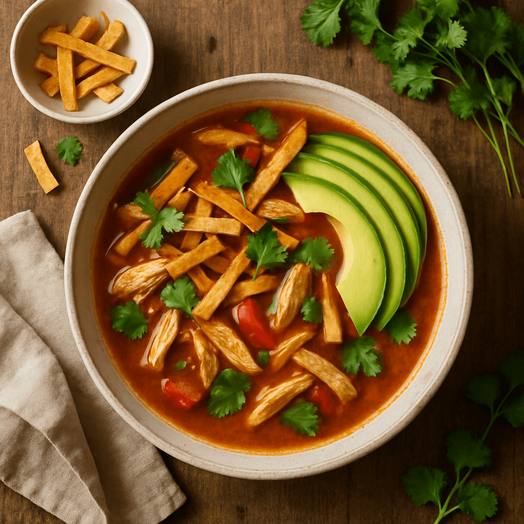Mexicansk tortillasuppe med kylling og avocado