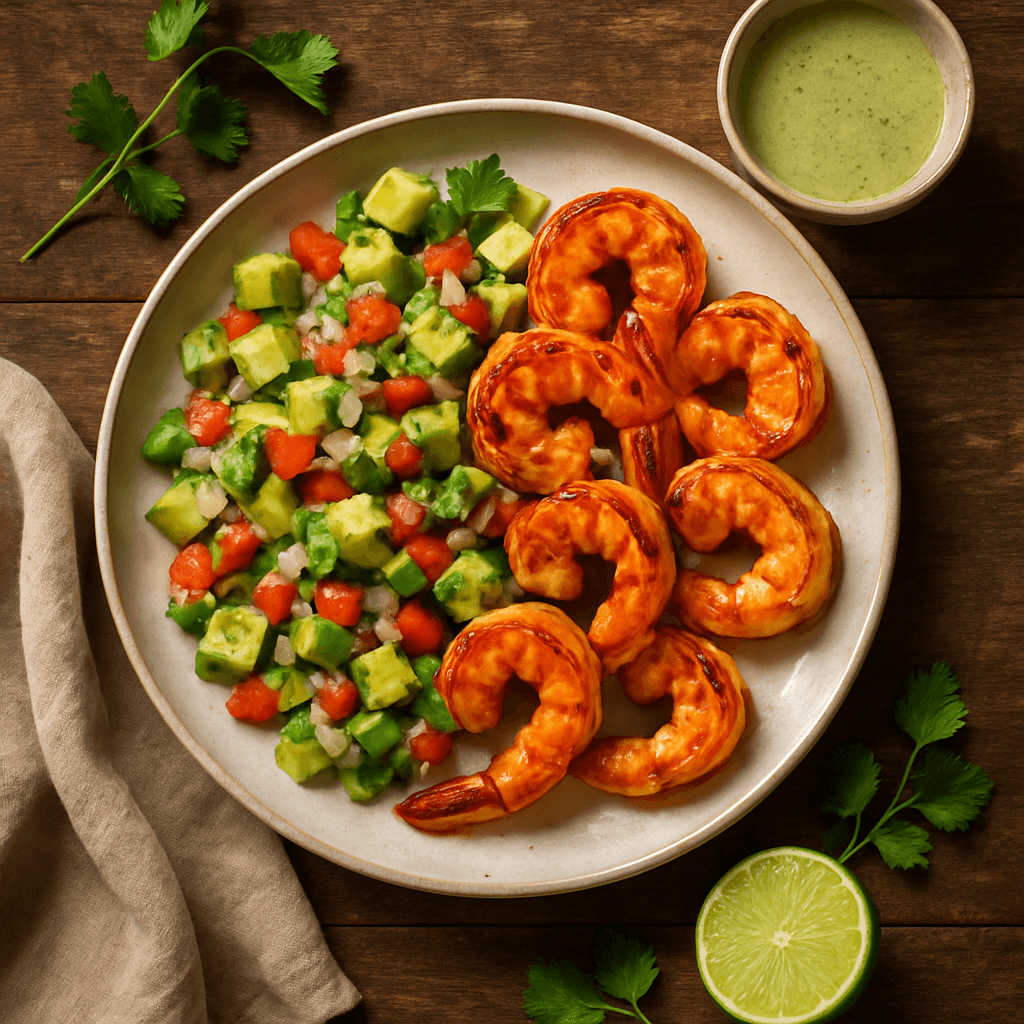 Mexicanske rejer med avocado-salat og lime-dressing