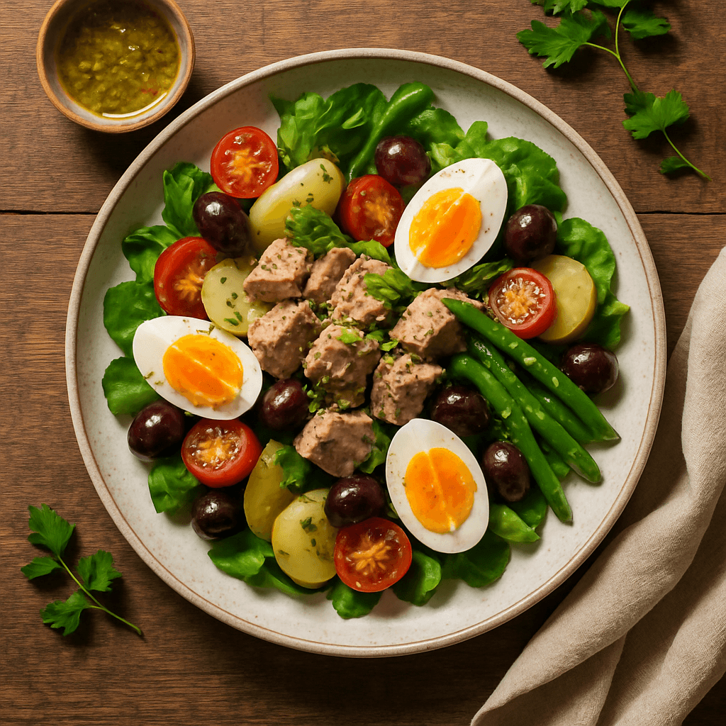 Nicoise-salat med tun, æg og oliven