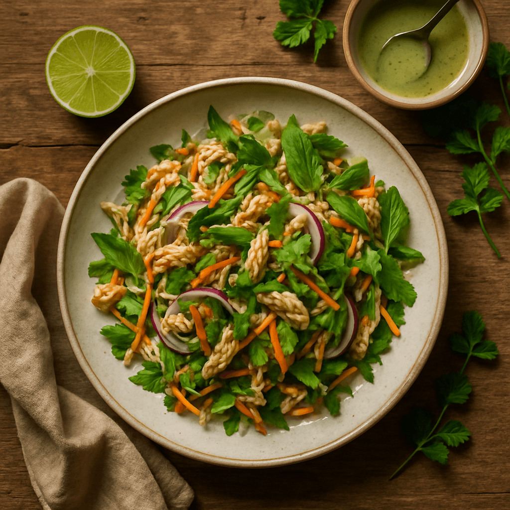 Thailandsk kyllingesalat med friske urter og lime-dressing