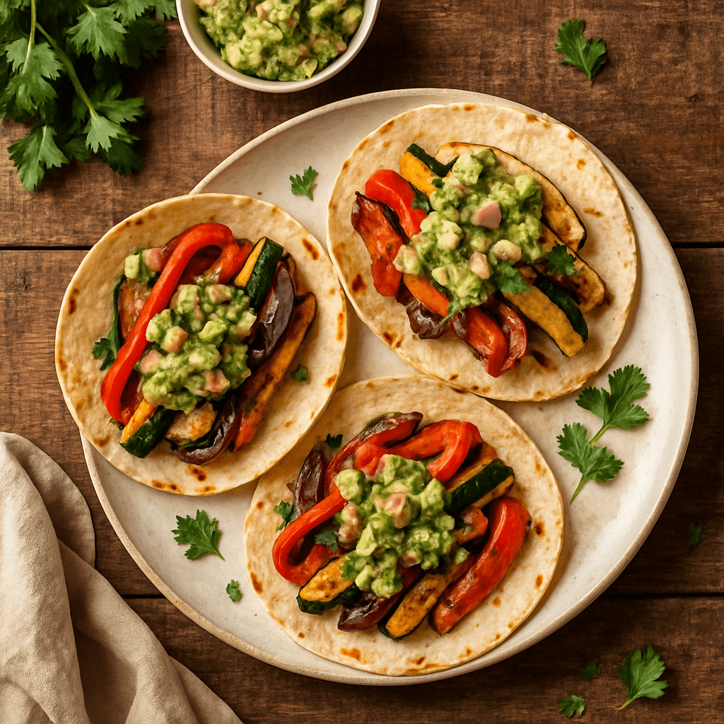 Vegetarisk mexicansk taco med avocado salsa og grillede grønnsager